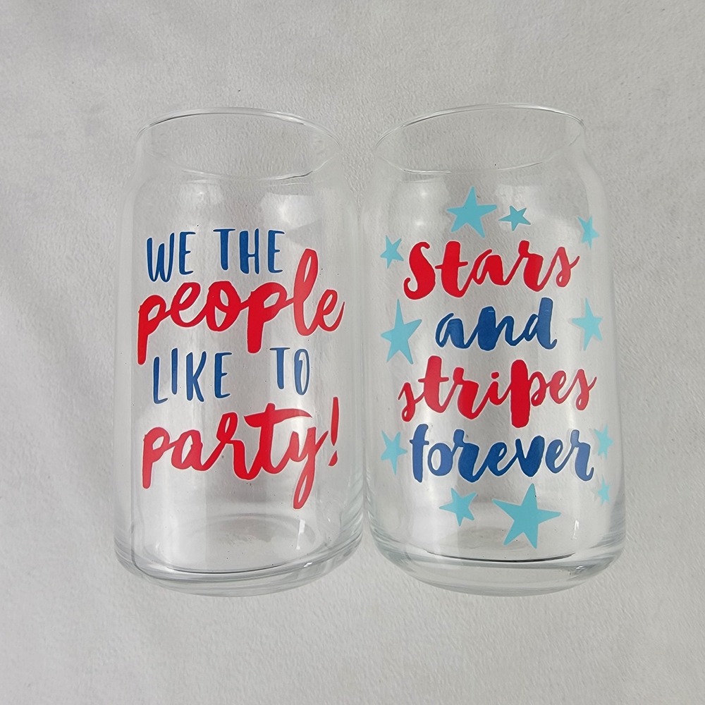Kohls Patriotic Glasses Set We The People Stars and Stripes 2pc Clear America